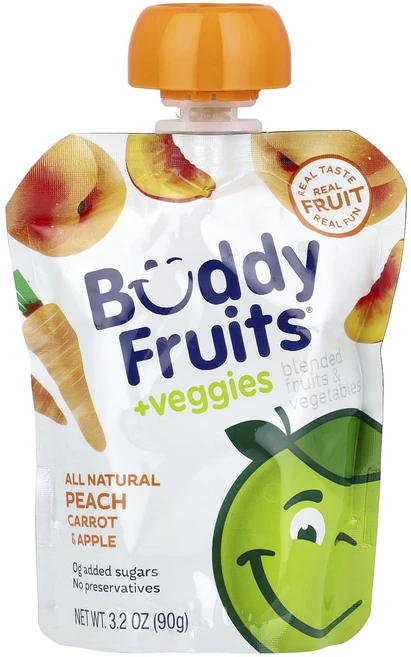 Buddy Fruits 과일 & 채소 혼합 복숭아 당근 사과 90g(3.2oz), BuddyFruits과일채소혼합복숭아당근사과90g32o, 1개 - 쿠팡