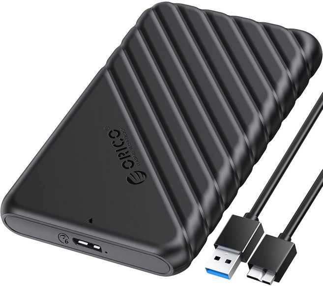 ORICO 2.5인치 외장 하드 드라이브 인클로저 USB 3.0에서 SATA III까지 7mm 및 9.5mm HDD SSD 도구 무료 [UASP 지원] 블랙(25PW1-U3)