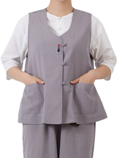 만덕몰 여름 여성 린넨 삼색 조각배색 조끼 바지 세트 개량 생활한복 절복 법복