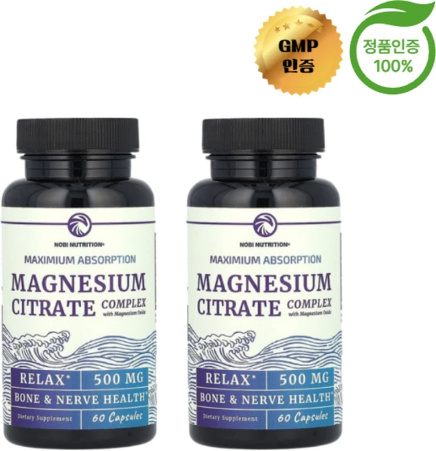 1+1 노비 뉴트리션 마그네슘시트레이트 복합체 500mg 캡슐 60정, 2개 - 쿠팡
