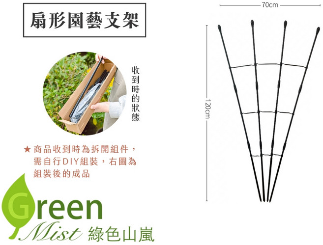 - 攀爬植物支撐架 花園裝飾 庭院綠化, 【扇形園藝支架】一組, 黑色