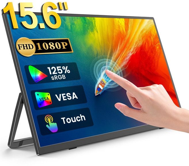 에비크 15.6인치 FHD DEX 휴대용 초경량 포터블 모니터 IPS HDR, 39.62cm, 블랙-터치