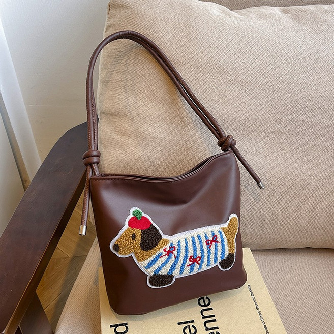 간단한 귀여운 닥스 훈트 단색 작은 광장 가방 캐주얼 학생 유행 어깨 크로스 바디 가방