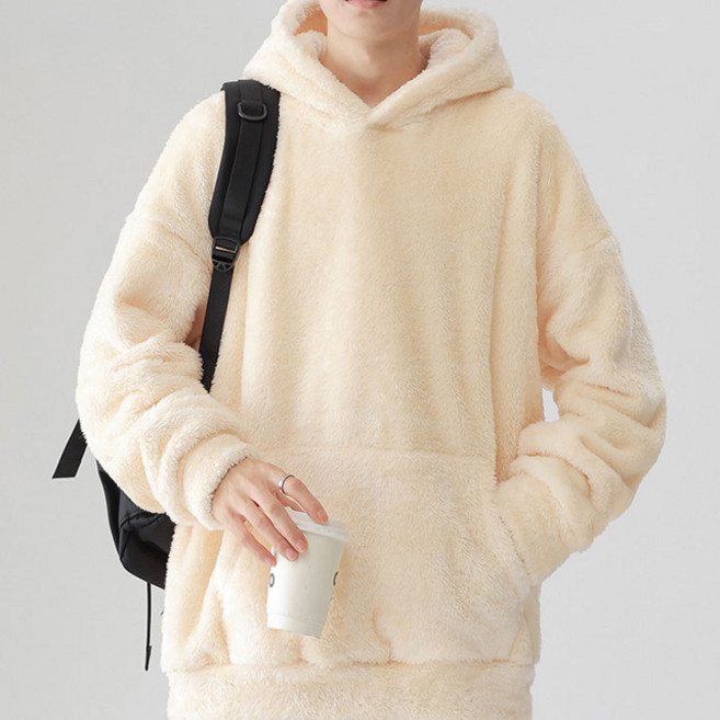 남녀공용 따뜻한 루즈핏 털 후드티 겨울 퍼 후드 맨투맨 WI069T