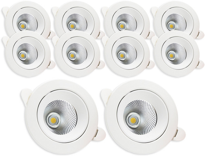 라인라이팅 LED 샤인 COB 3인치 다운라이트 8w 플리커프리, 10개, 주백색(아이보리빛)