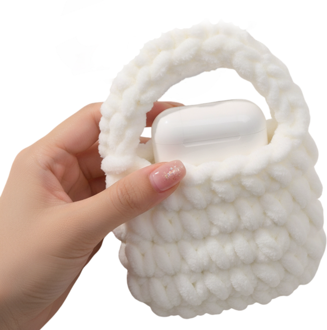 카라몰리 1+1 손뜨개 에어팟 이어폰 파우치 케이스, 블랙+화이트