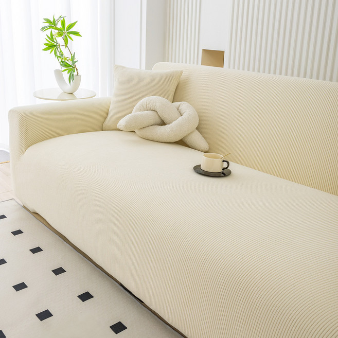프리미엄 클래식 코듀로이 방수 빈티지 사계절 공용 소파 커버 소프트 스크래치 방지 1~4인용, 1개, 크림색