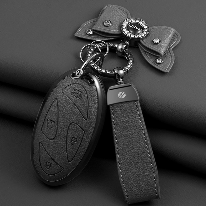 HAKO 소프트 가죽TPU 차키케이스+키홀더+리본 (현대호환), H-09, 그레이