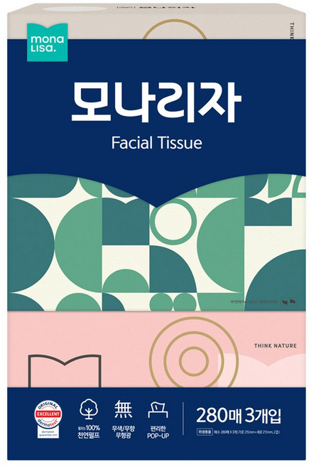 모나리자 소중한 내피부 천연펄프 미용티슈 무향 280매, 일반, 280개입, 3개