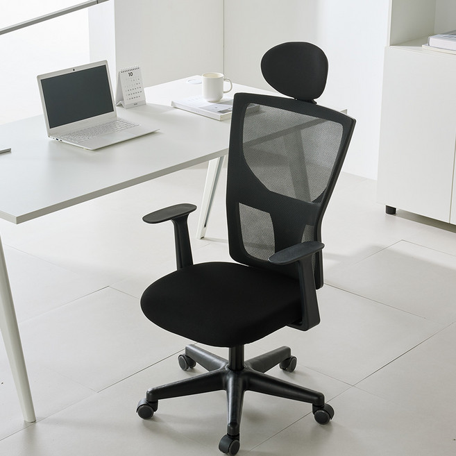 체어스코 네이처 허리 편한 컴퓨터의자 사무용 사무실 학생 공부 책상의자 헤드세트, 딥블랙