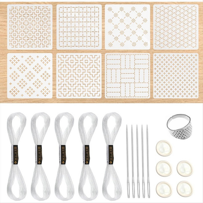 24Pcs 플라스틱 사시코 스텐실 키트 초보자를위한 4.7X4.7 인치 기하학 패턴 템플릿 드로잉 라인 자수 패턴, 표시된 대로