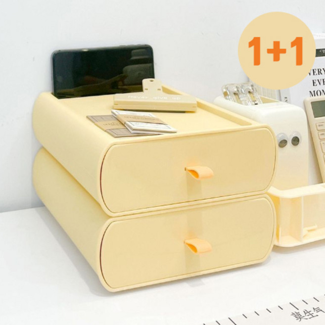 버터 미니 수납함 서랍 책상 정리함 수납함 화장품 정리함 책상정리, 옐로우+옐로우, 1세트