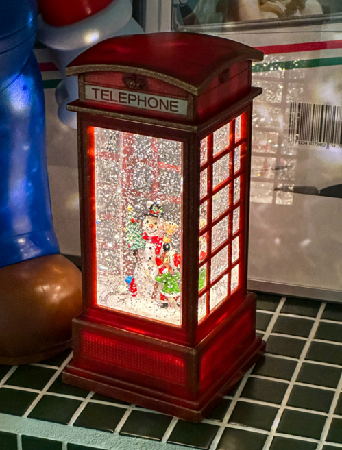 수량한정특가 LED 자동눈날림 산타 크리스마스 공중전화부스 오르골 캐럴 멜로디 뮤직박스, 텔레폰 눈사람-2102B