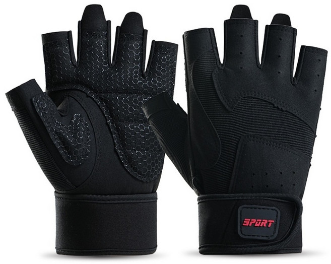 럭키픽 손목보호대 일체형 헬스장갑 스포츠 레저 등산, 1세트, 블랙