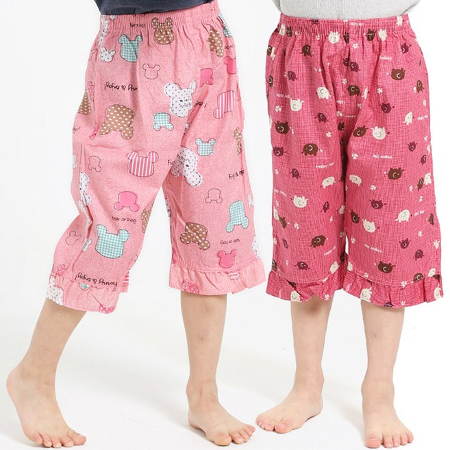 캐리루시 아동 순면 8부 프릴 파자마 잠옷바지 2p