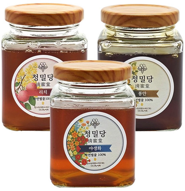 청밀당 사각허브 베트남 자연 벌 꿀 250g x 3개 야생화 아카시아 리치 롱안 커피꿀 선물 답례품