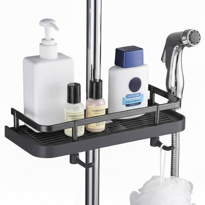깔끔더하기 무타공 욕실 샤워기 걸이 선반, 1개, 그레이