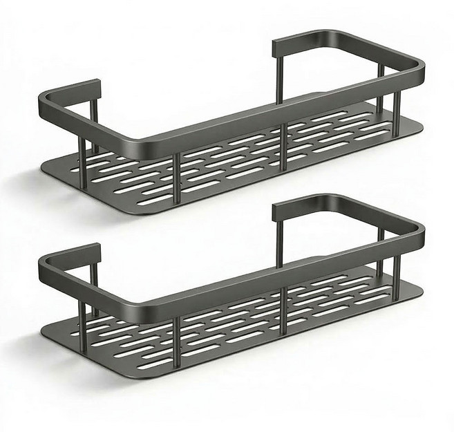 생활꾸밈 욕실 선반 무타공 알루미늄 일자 정리대 2P, 1세트, 그레이