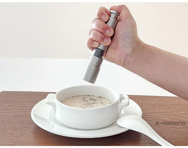 스텐 푸시 그라인더 전동 후추그라인더 자동 깨갈이 소금, 1개, 304ml