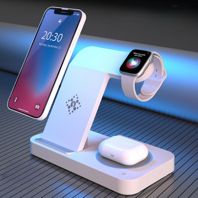 3in1 무선 아이워치 에어팟 호환 고속 충전기 마그네틱 접이식 각도조절 스탠드 거치대, 1개, 업그레이드 블랙 3-in-1 PD20W 듀얼 접이식