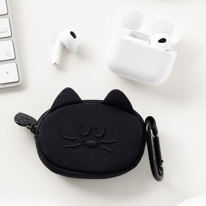 로마네 모그리 올블랙 에어팟 파우치 케이스 키링 이어폰가방, 1개, 모그리_에어팟파우치