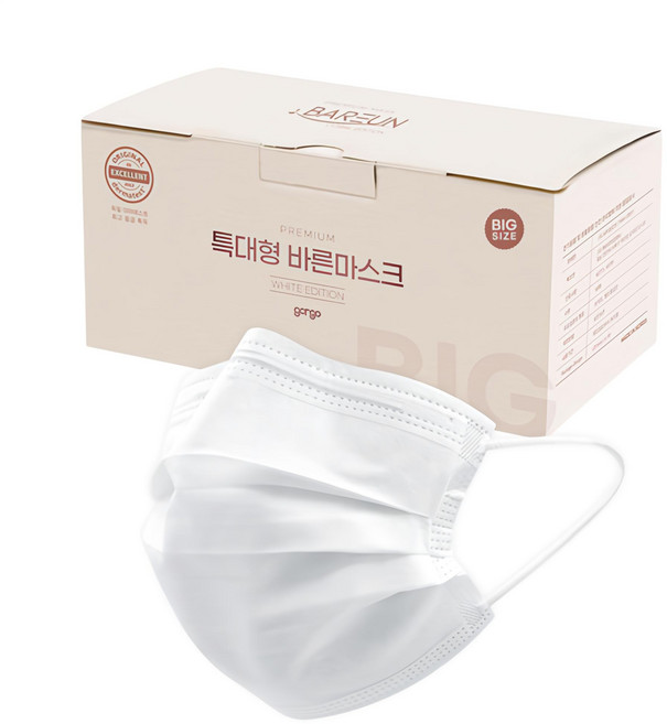 고르고 바른 마스크 성인용 특대형, 50매입, 1개, 화이트