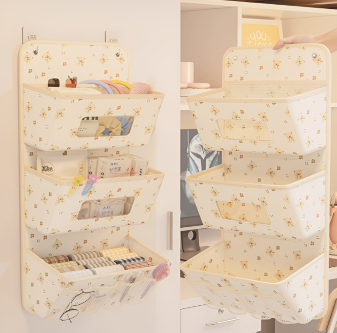 JH 벽걸이 3단 수납포켓, 베이지