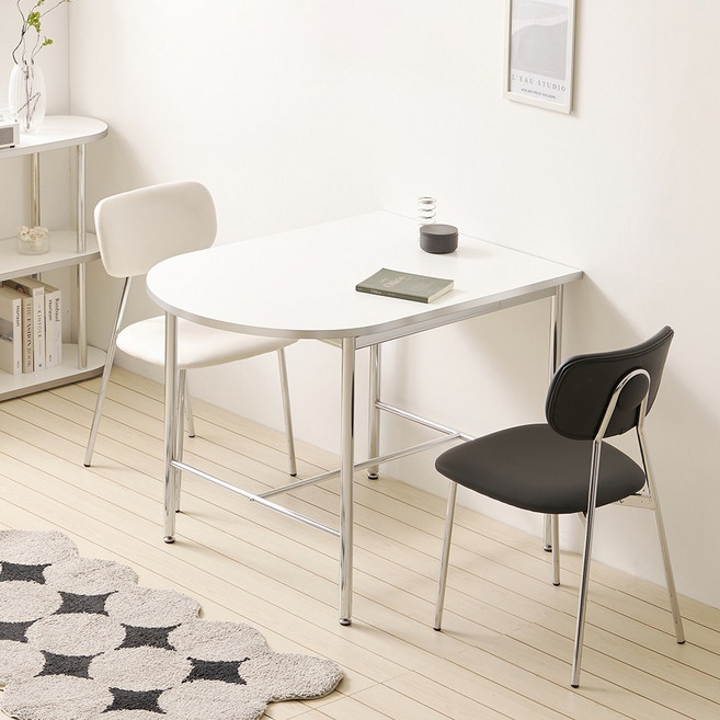 프리힐 카페 매장 실버 테이블 2인 4인 식탁 업소용 반타원 800 1000, 화이트