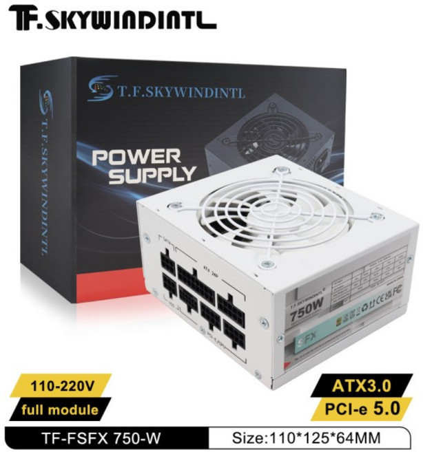 SFX 750W 화이트 파워 서플라이 풀 모듈식 ATX3.0 PCIE5.0 미니 소형 ITX 섀시 소형 컴퓨터 케이스 100/220, 02 AU 플러그, 01 100V - 240V