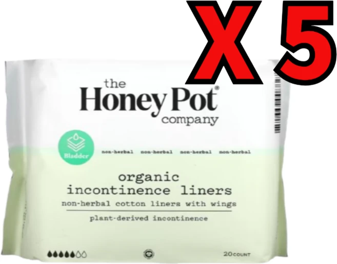 The Honey Pot Company 허브 성분 무함유 면 라이너 날개 포함 유기농 요실금 라이너 20개입 5 SET - 쿠팡