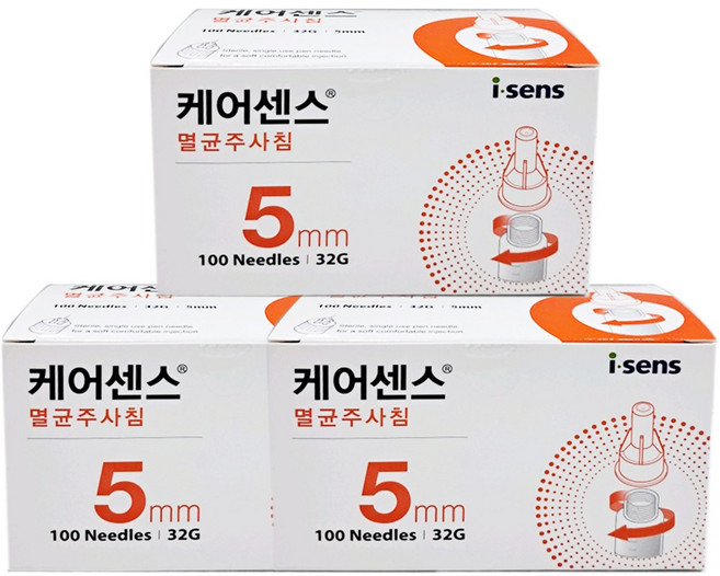 건강두배로 아이센스 i-sens 케어센스 펜니들 멸균 주사침 32G 5mm, 3개, 100개입