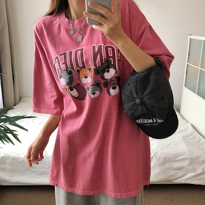 러브앤시티 남녀공용 피그먼트 센디에곰 반팔티셔츠 프리미엄 원단 빅사이즈 커플티 박스티 오버핏