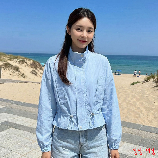 상상그이상 여성용 3720스트링포켓점퍼 간절기 긴팔 바람막이 집업 노카라 베이직핏 봄옷 무지 주머니 포인트 세미크롭 루즈핏 트레이닝상의 아우터 츄리닝 운동복 헬스 산책 아노락