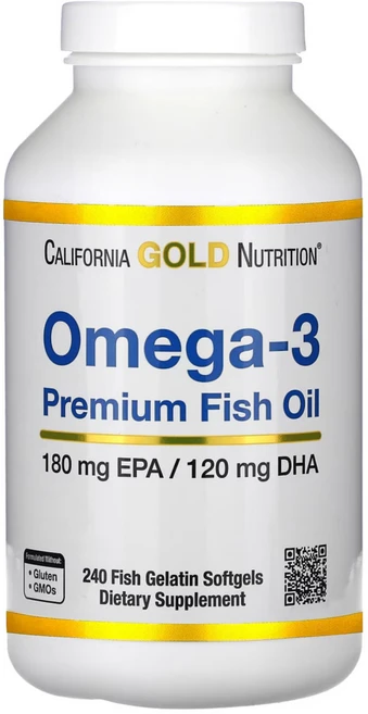 캘리포니아골드뉴트리션 오메가-3 프리미엄 피쉬 오일 180mg EPA / 120mg DHA 젤라틴 소프트젤, 240정, 1개 - 쿠팡