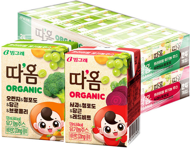 [G] 빙그레 따옴 유기농주스 사과24팩+오렌지24팩, 48개, 120ml
