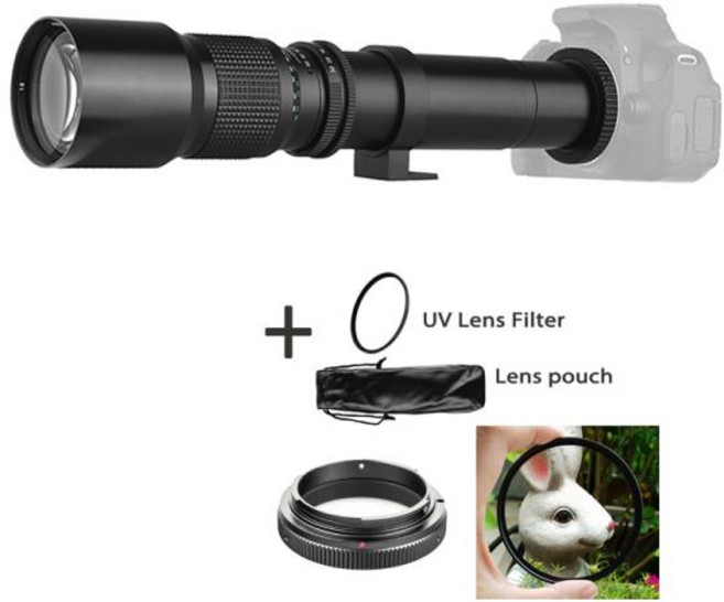 고프로렌즈 Lightdow 카메라용 수동 망원 렌즈 캐논 호환 소니 니콘 호환 SLR D5600 D3100 500mm F8.0, [08] Canon EF, [01] Black, 10 Canon EF