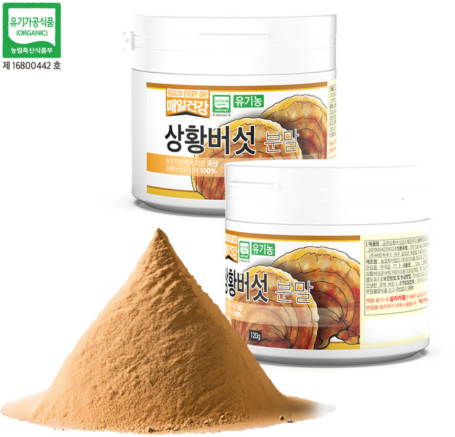 매일건강 유기농 상황버섯 100% 분말 (스푼포함) 면역력 강화 베타글루칸, 2개, 120g