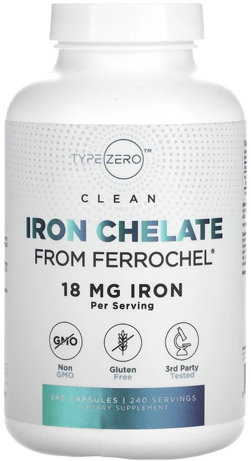 TypeZero Clean Iron Chelate 18 mg 240 Capsules, 알약/캡슐 - 쿠팡