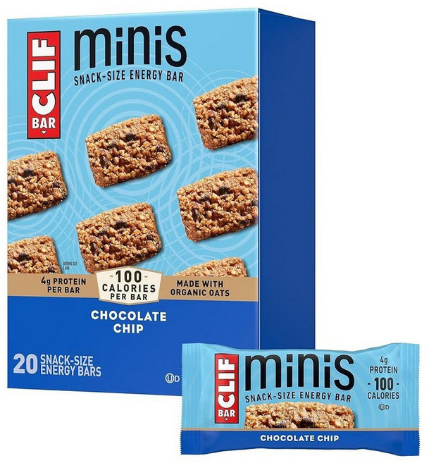 Cif Bar Minis - 초콜릿 칩 유기농 귀리로 제작 단백질 4g GMO 프리 식물 기반 스낵 사이즈 에너지 바 28.1g(1온스) (20팩), 1, 28g