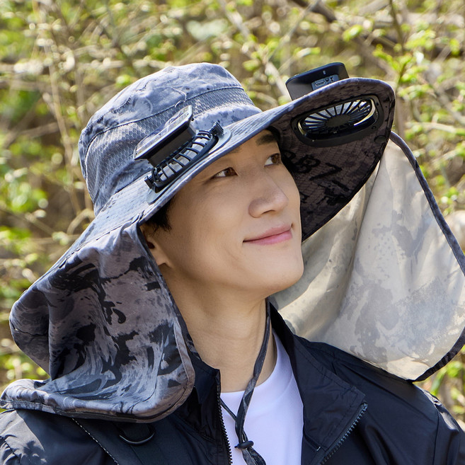선풍기모자 태양열 태양광 팬모자, 밀리터리 그레이