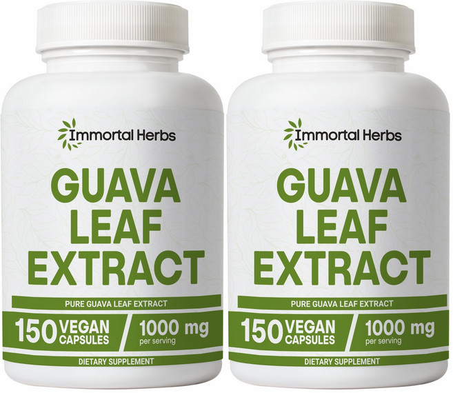 Immortal Herbs 구아바 잎 추출물 1000mg 10:1 엑스트라 스트렝스 150알 비-GMO 및 글루텐 프리 구아바 추출 캡슐 여성 및 남성용, 2개, 150정