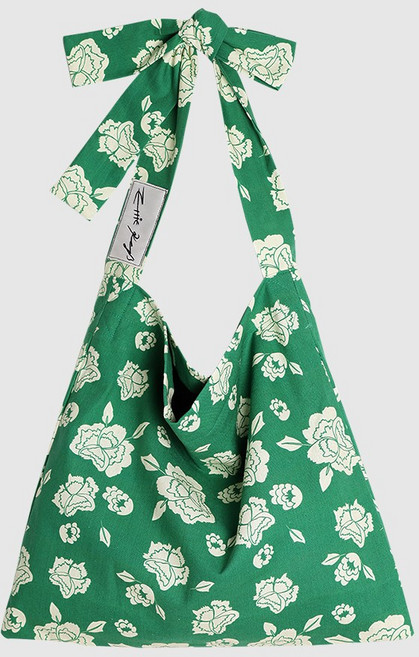 [애리키스]상아모란 린넨 사각 에코백 그린