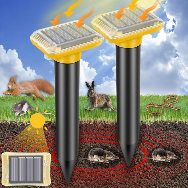 미국출고 평점4.5+ 239100 Ultrasonic Mole Repellent Outdoor 6 Pack Gopher Solar-Powered Lawn Yard and Ga, 2 Pack, Golden