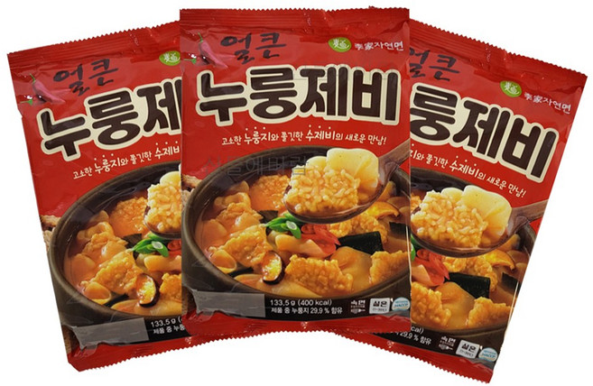 이가자연면 얼큰 누룽제비, 133.5g, 3개