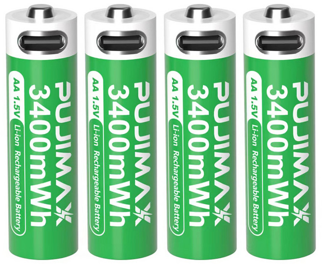 PUJIMAX AA 충전식 리튬배터리 1.5V 3400mWh TPC 인터페이스 지원 가정용 디지털 기기용, 2개, 4개입
