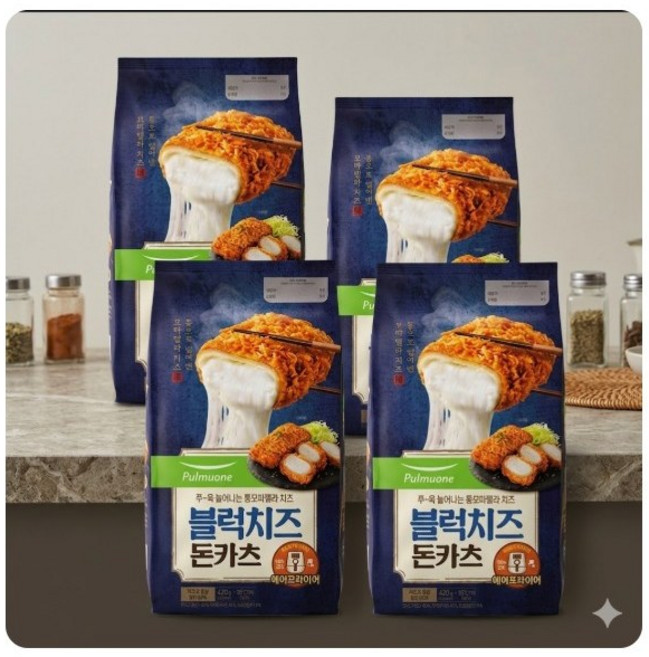 풀무원 블럭치즈 돈카츠 100% 모짜렐라치즈가 통으로 들어간 1+1 세트메뉴, 840g, 2세트