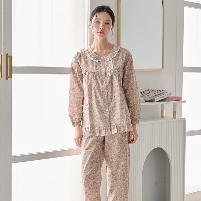 여성 국내산 순면 60수 긴팔 잠옷 홈웨어 세트 MF5382