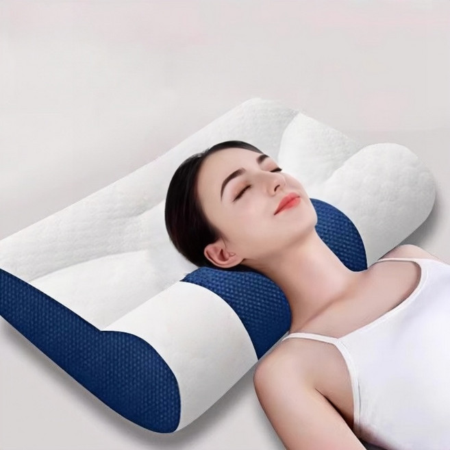 메모리폼 경추베개 인체공학 목디스크베개 편안함 목 지지 무압박감, 1개, 블루