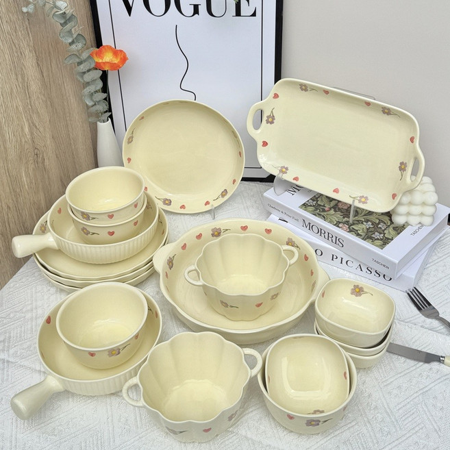 ALLILIO 한식기세트 4인 식기세트, 1세트, 18P, 크림색