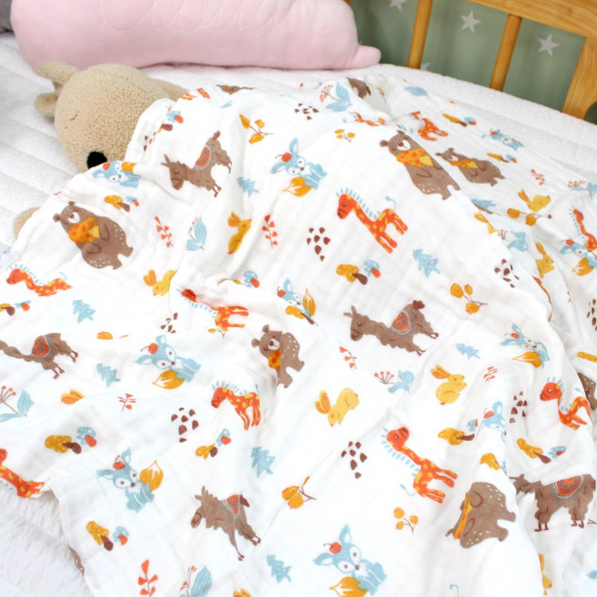 6겹 거즈 블랭킷/순면100%/어린이집낮잠이불/유모차이불/무릎담요/애착이불, 애니멀